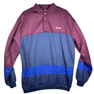 Spalding Polo Sweatshirt Mens XL Burgundy Navy Blue Colorblock Vintage Athletic